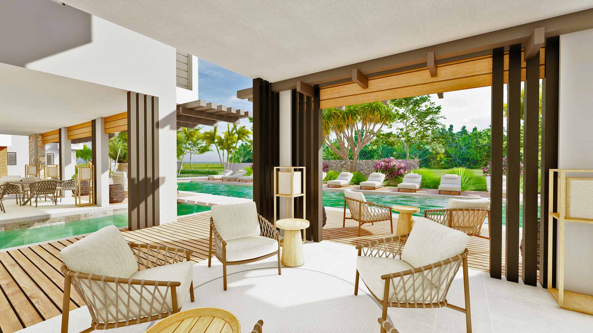 Park West Residence — équipements (piscine, lounge, paysagisme)